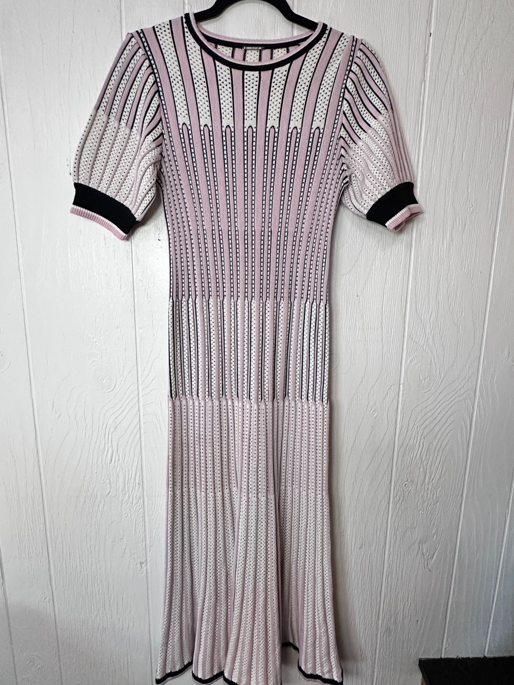 Elie Tahari Pink and Black Knit Medi Dress Medium